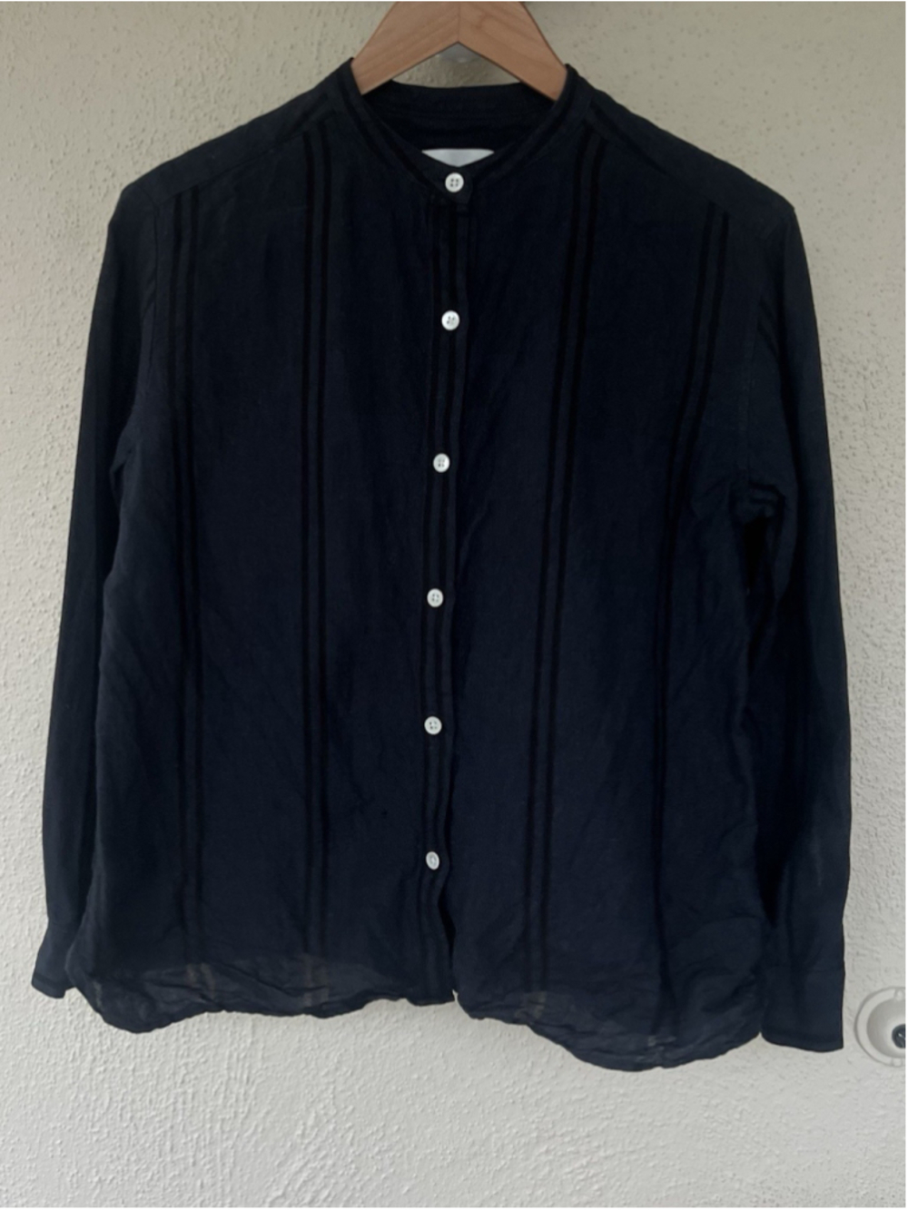 Steven Alan Navy Linen Cotton Button Front Shirt Mandarin Collar Long Sleeve S